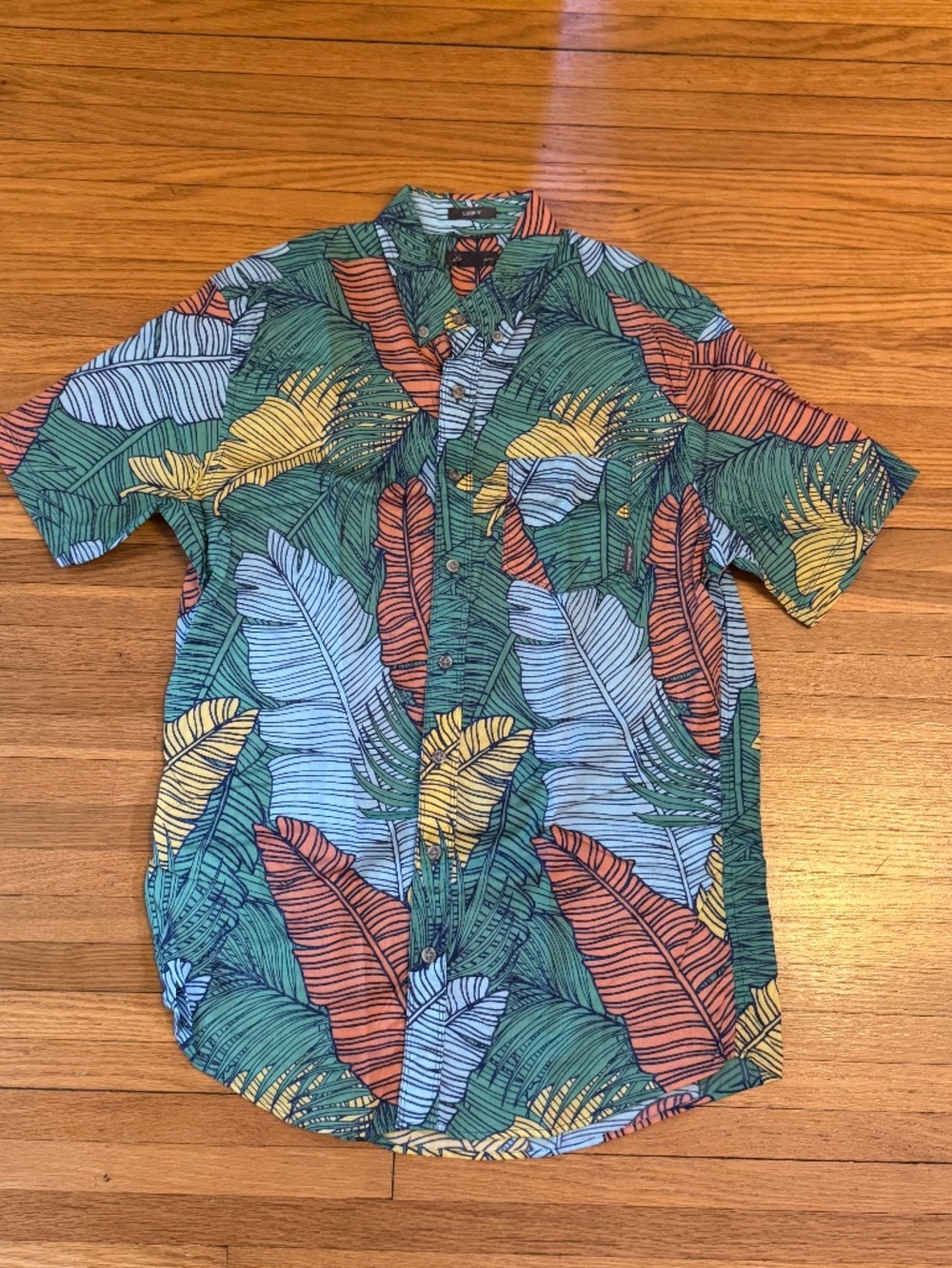 Eddie Bauer Mens Short Sleeve Leaf Print Shirt Medium Tall MT